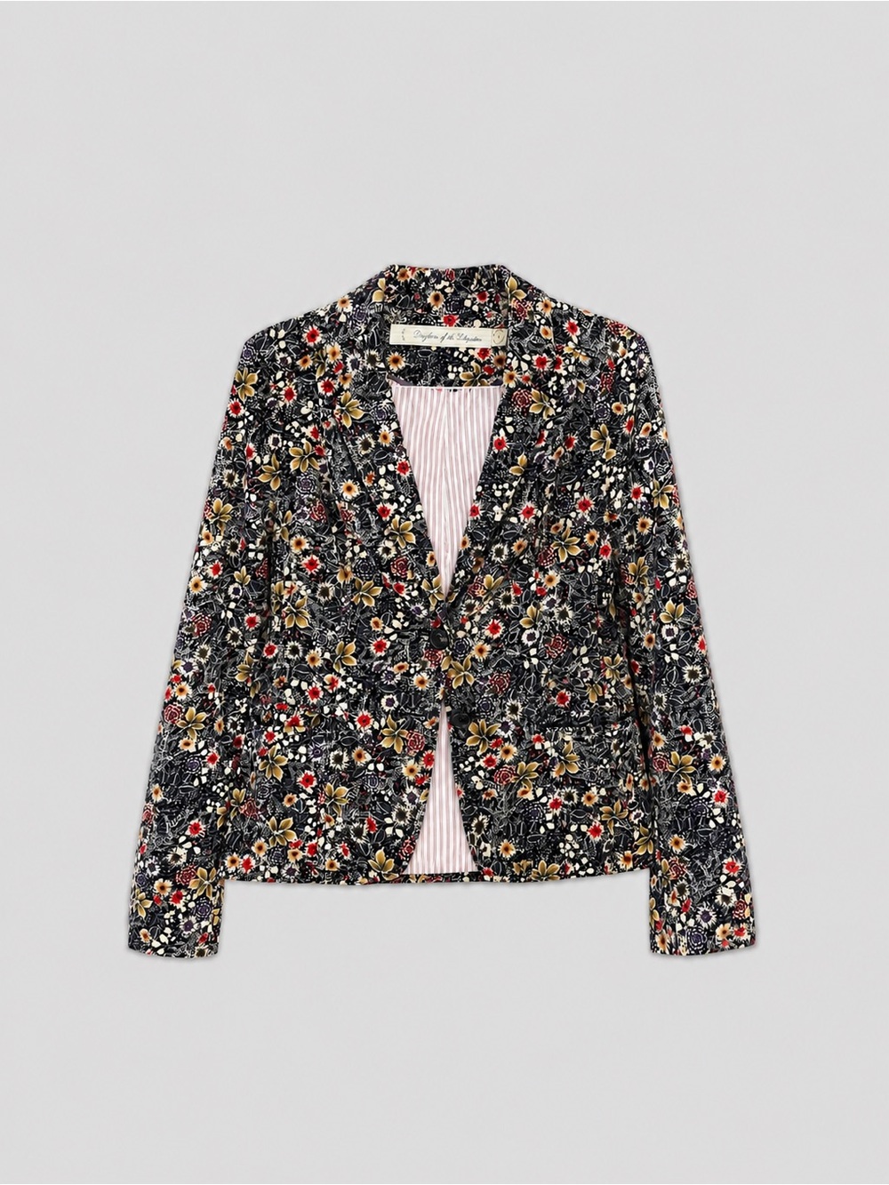Floral Single-Button Blazer Jacket - Black Multi